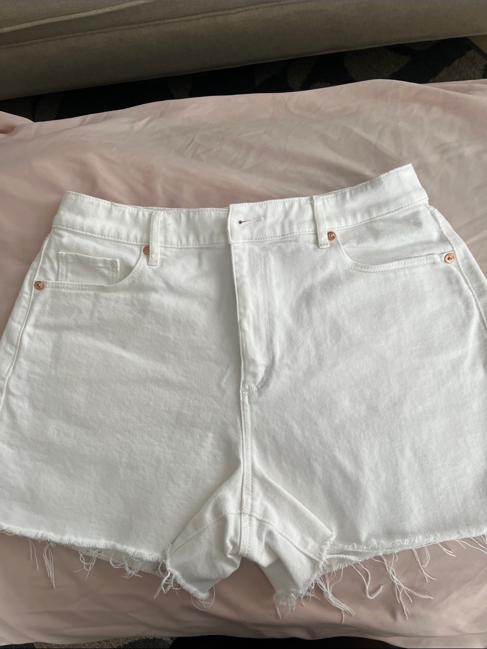 LOFT White High-Rise Frayed Hem Denim Shorts